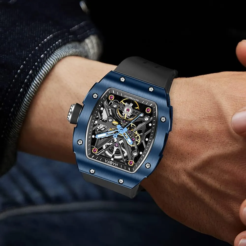 Skeleton Watch Sapphire Luminous Waterproof Business Sport Self-Wind ideal Watch 1988 Haofa Automatic Mechanical Watch for Men Ceramic Bezel 