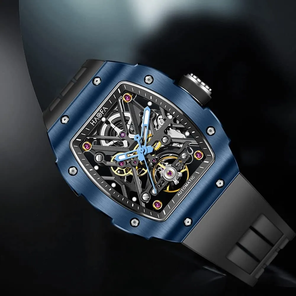 Skeleton Watch Sapphire Luminous Waterproof Business Sport Self-Wind ideal Watch 1988 Haofa Automatic Mechanical Watch for Men Ceramic Bezel 