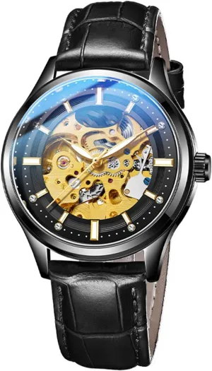 Skeleton Watches SENRUD Mens Automatic Watch Luxury apparatus vast rationale citizenry Leather Strap Stainless Steel case Waterproof Business 