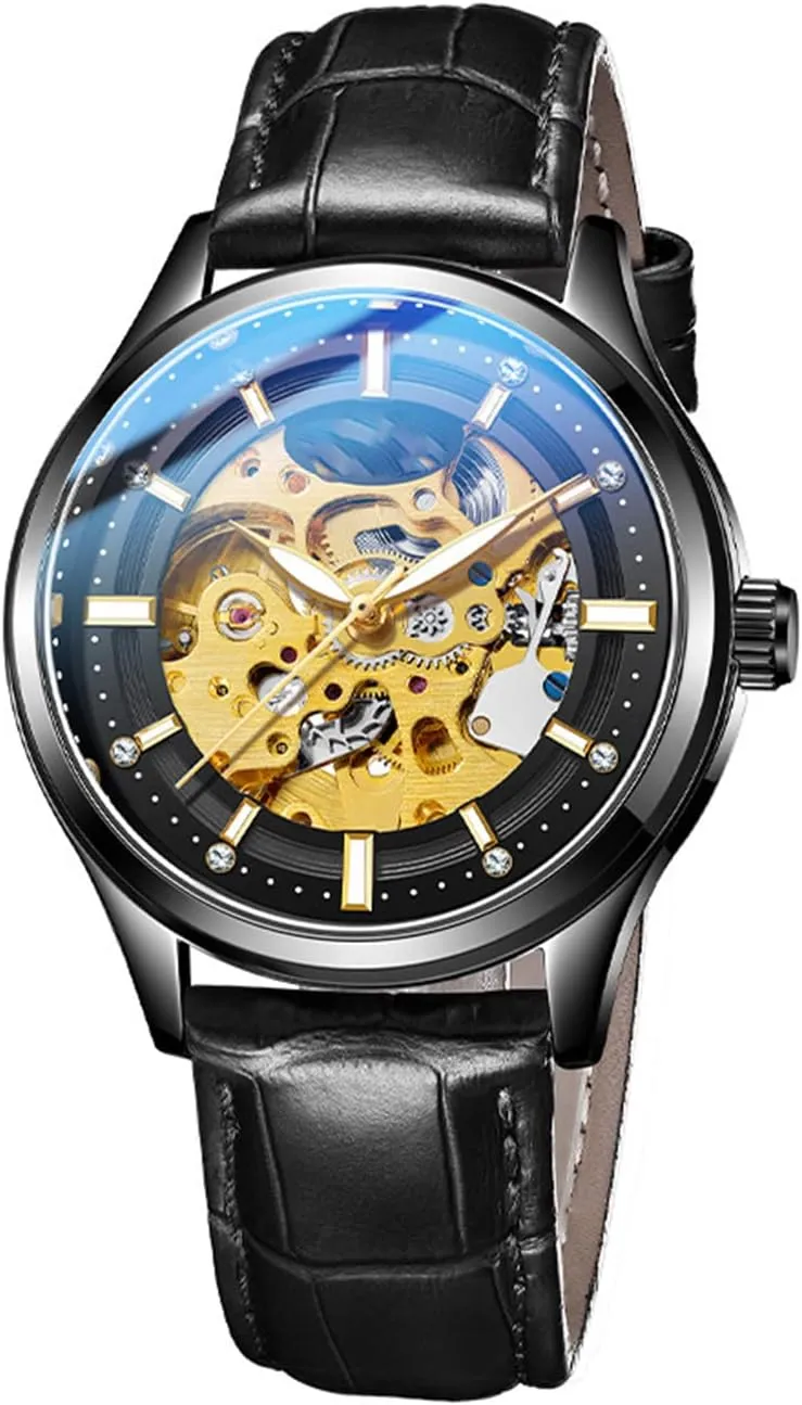 Skeleton Watches SENRUD Mens Automatic Watch Luxury apparatus vast rationale citizenry Leather Strap Stainless Steel case Waterproof Business 