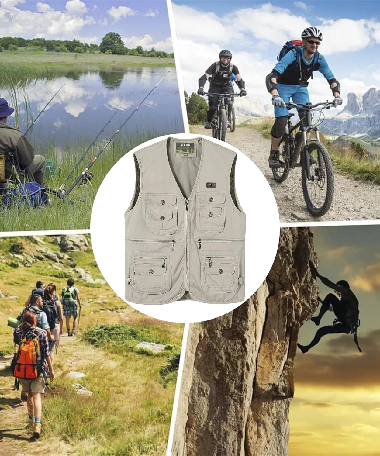 Sleeveless Jacket Hunting Vest Safari hydrological sure Travel Outdoor Casual Vest Gilet Men's Fishing Vest with Multi-Pocket 