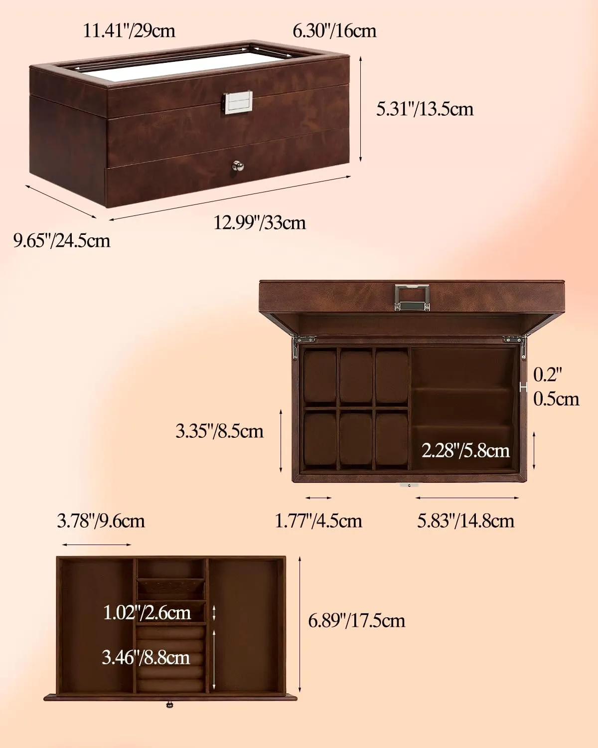 Slot Sunglass Organizer, Watch Cases arsenal recall for men with Real Glass Lid, Watch Organizer storage with Jewelry Case, Birthday for Men and Women, GUKA Watch box, 6 Slot Watch Case, 3 