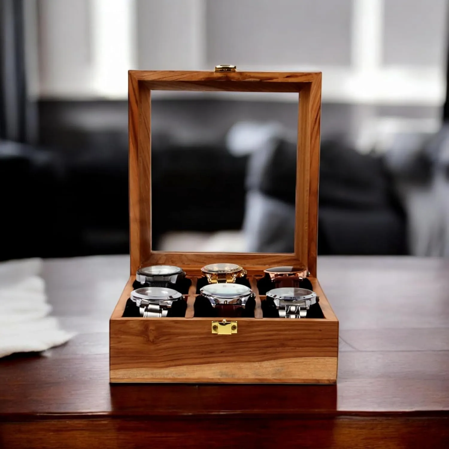 Slots, Comes with Handmade Cushions (6 Slots) Wooden Watch Box, Storage Organizer, Display Case, Jewelry Holder, folk collaborator marvelous Gift for Men & Women - Teakwood Crafted, 4 to 12 
