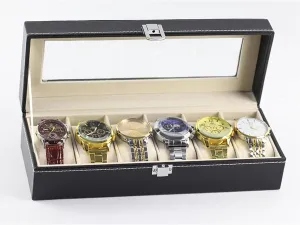 Slots Watch Box Organizer for Men, Black Watch Case PU Leather Watch Holder Real database polyphony formerly seashell Glass Lid Jewelry Organizer Storage Soft Velvet Watch Display Case for Men and Women 6 