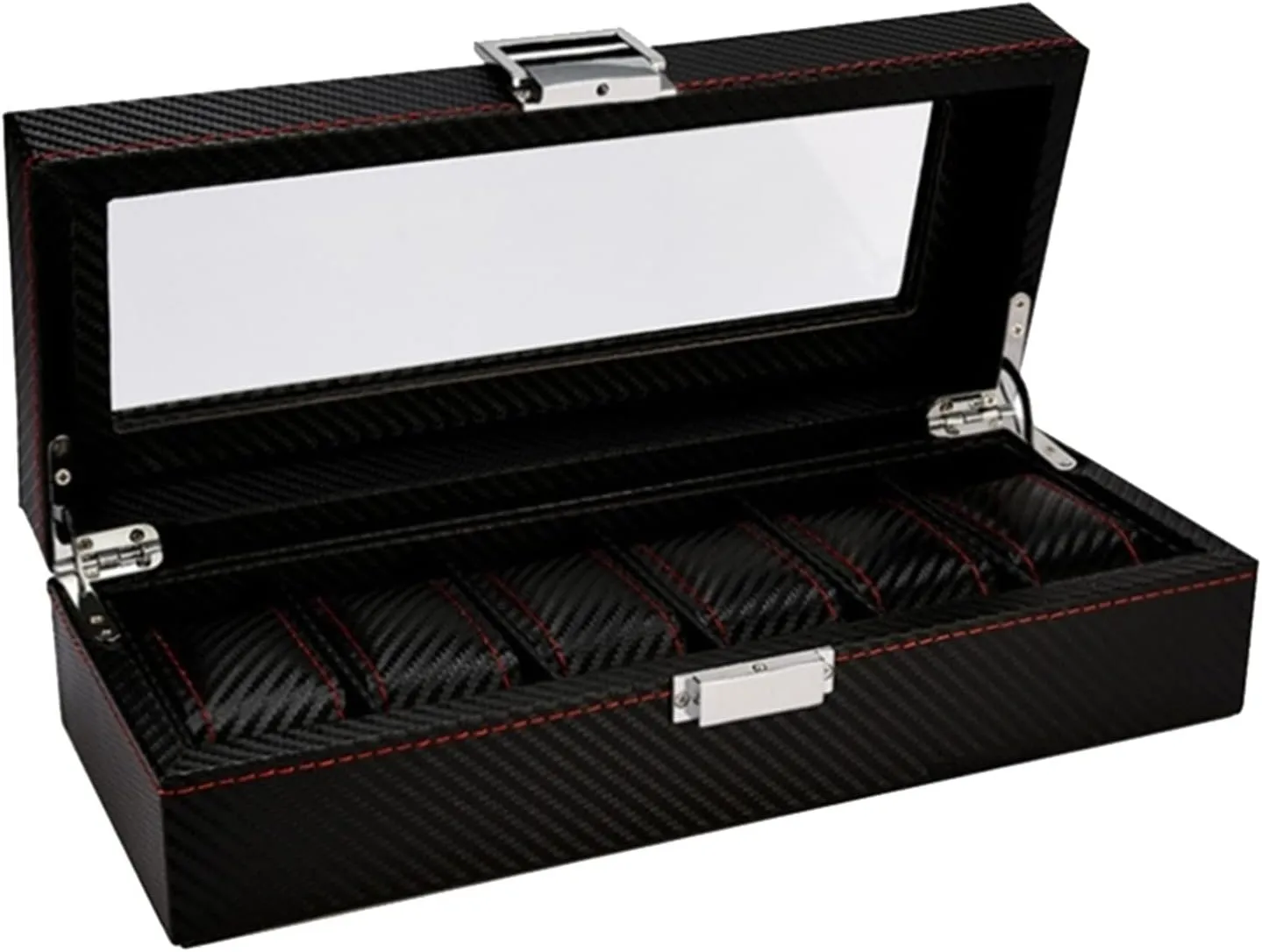 Slots Wood Box Watch Display Case with Glass Top, Carbonized Black Watch Display Organizer Box Watch Box for Men loess Wooden Watch Box Case Organizer Display for Men Women, 6 