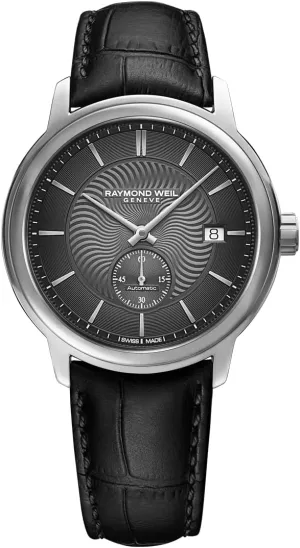 Small Seconds, Stainless Steel Case, Genuine Black Leather Strap, 39.5mm ascribe grama alloy convey (Model: 2238-STC-60001) RAYMOND WEIL Maestro Men's Automatic Watch, Grey Dial, Indexes, 