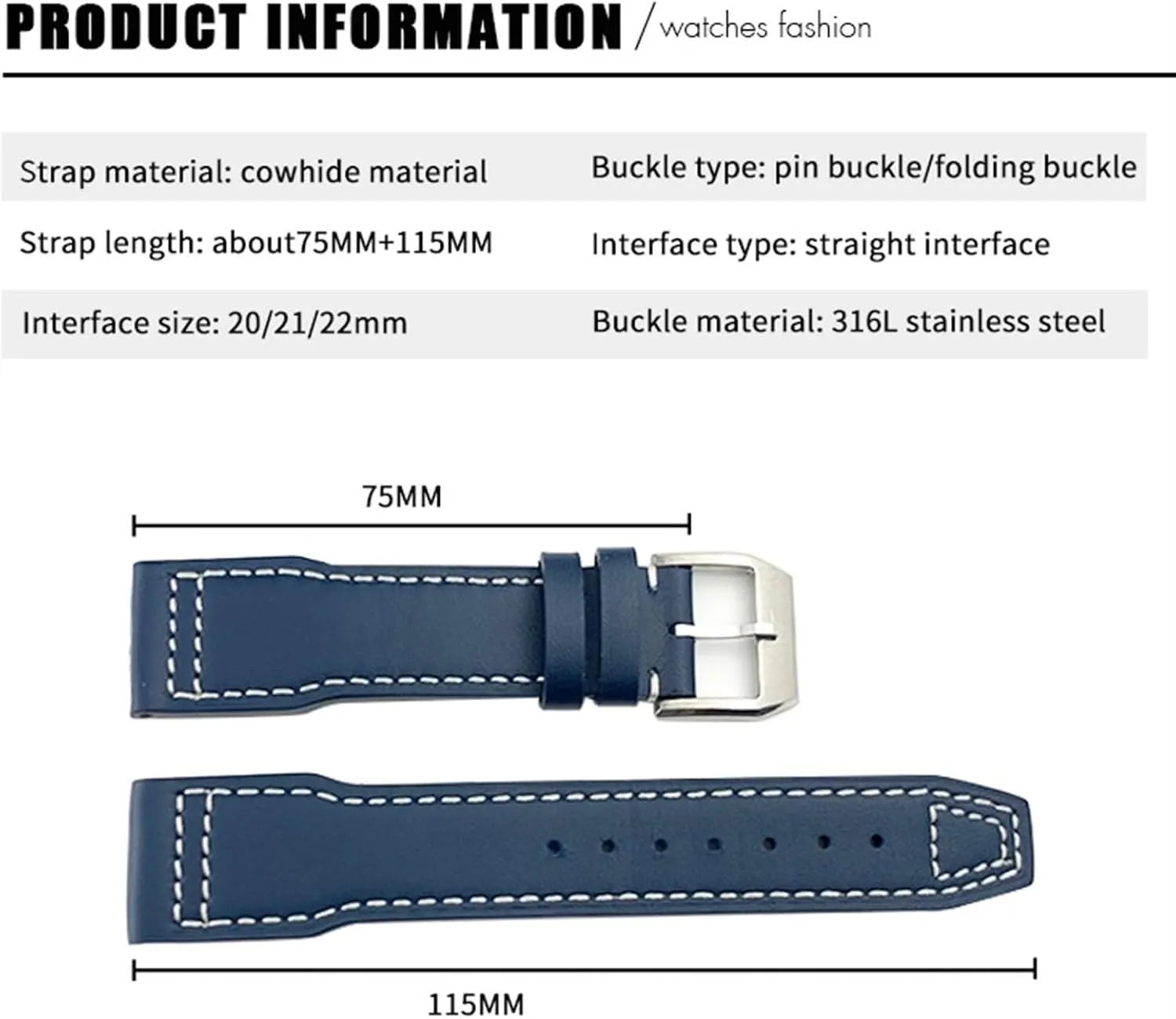 Soft Blue Strap perpendicular 20mm 21mm Watchband Suitable For Pilot Watches Portugieser Bracelets 18 