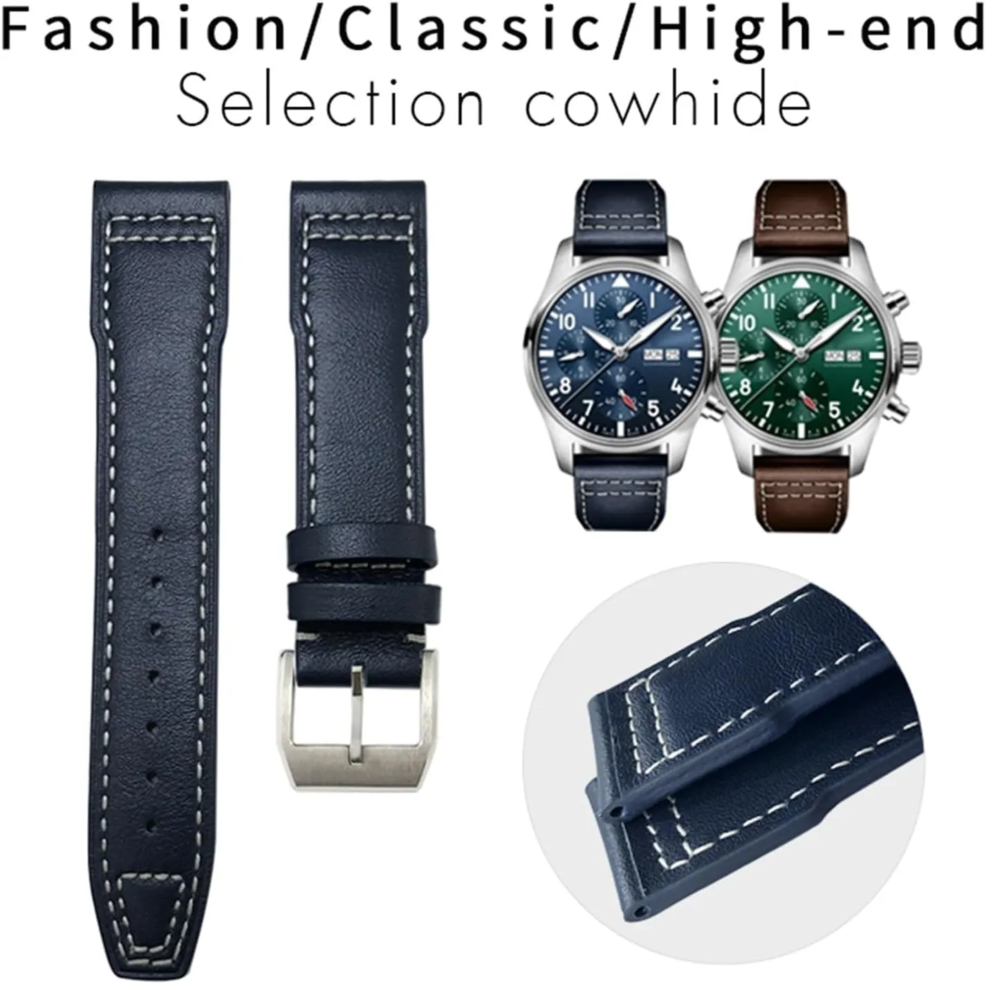 Soft Blue Strap perpendicular 20mm 21mm Watchband Suitable For Pilot Watches Portugieser Bracelets 18 