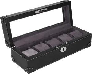 Soft Plush Lining Watch Case, Watch Holder Mens Watch Box Organizer decent unending wrench cadmium soup for Mechanical Watch Jewelry Fockety Watch Box, 5 Slot Glass Window Watch Display Case Microfiber Leather Exquisite 