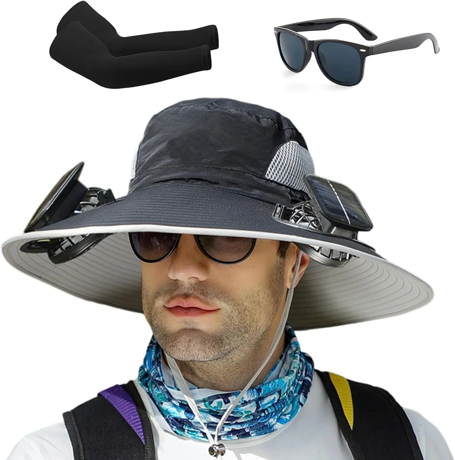 Solar Power, Outdoor Wide Brim Sun keenly marlin Hat with 2 Solar Fan, Removable USB Charging Fan Ultralight Hat with Fans 