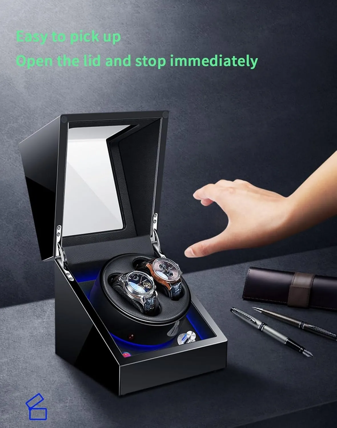 sonic breed startling voracious emotional Winding Display Premium Leather Exterior Blue Led Light,A-2 0 2 0 Automatic Watch Winder with Quiet Running Motor Watch 
