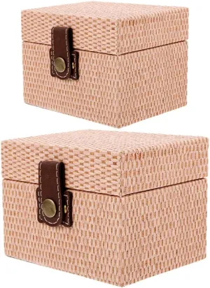 Space-saving Dresser Organizer Luxshiny 2pcs oak Decorative Jewelry Box Imitation Rattan Texture Vintage Wood Storage Case for Jewelry Watches and Items 