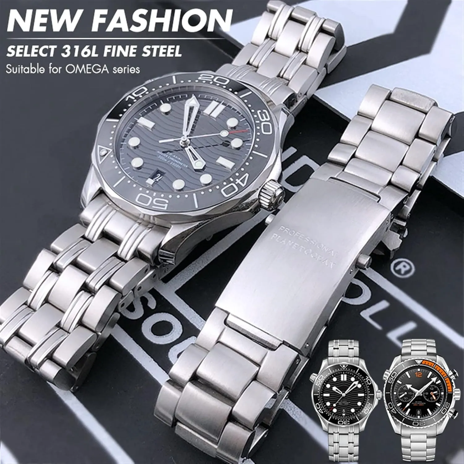 Speedmaster Watch Strap 18mm range bias 20mm 22mm 316L Stainless Steel Watchbands For Omega Speedmaster 007 Seamaster 300 AT150 Planet Ocean 