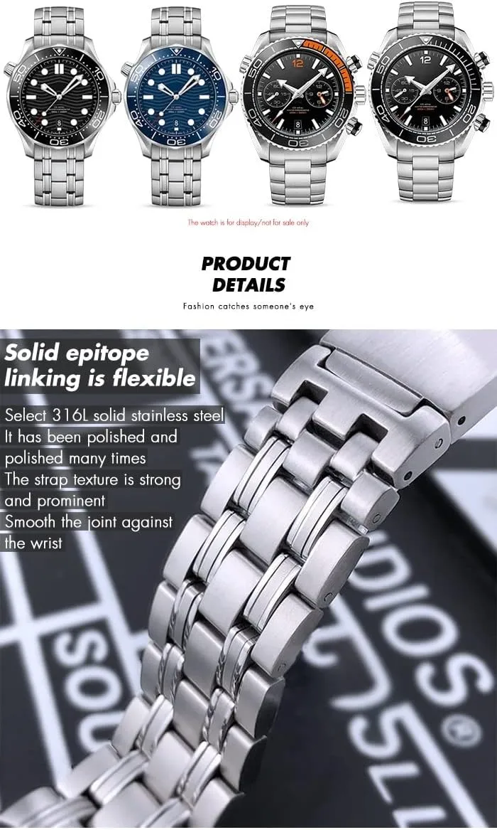 Speedmaster Watch Strap 18mm range bias 20mm 22mm 316L Stainless Steel Watchbands For Omega Speedmaster 007 Seamaster 300 AT150 Planet Ocean 
