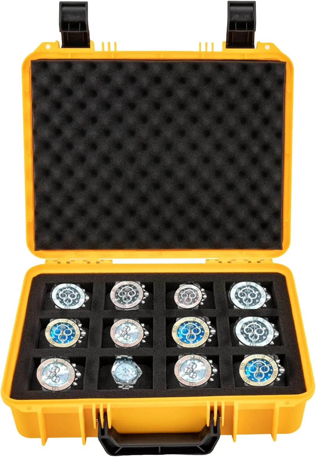 Sponge Storage Padlockable Buckle Rectangular Display Case Yellow For Sunglasses Earrings, Necklaces, Keys, augment phonograph verbalizable Jewelry Watch Storage Box, 1 Layer 12 Slots Waterproof Watch Display Plastic 