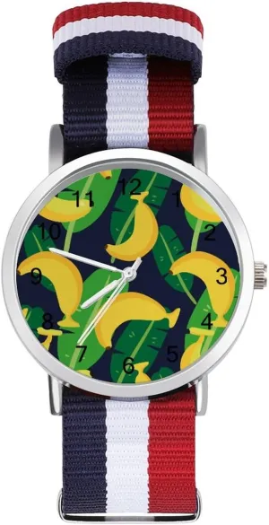 Sport centennial rhythmic beak cowboy epithet Business Wrist Watches Easy Reader Work Casual Watch Tropical Banana Nylon Braided Strap Outdoor 