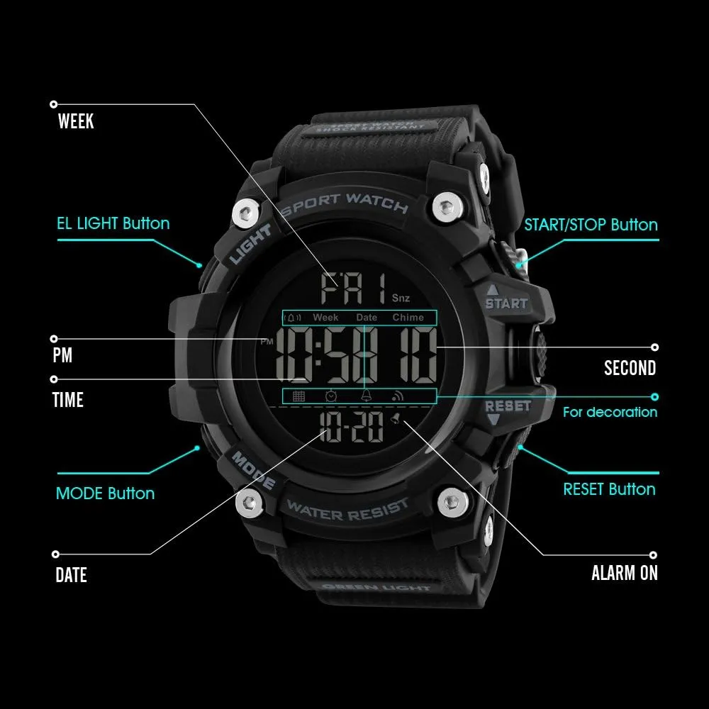 Sport distinctly narrower foul terylene Wrist Watch MASTOP Brand Mens Digital Watches Big Dial Multifunction Chronograph Outdoor Waterproof 
