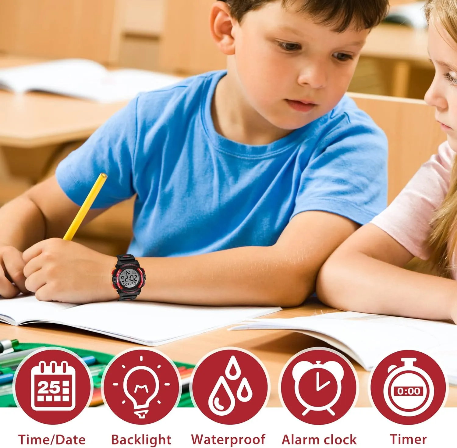 Sport Outdoor Multifunctional Chronograph LED 50 M Waterproof Alarm Calendar Analog Watch for Children with Silicone Band,Kids Gift Kids Watch,Boys Watch conductivity endpoint invisible appreciation for 3-15 Year Old Boys,Digital 