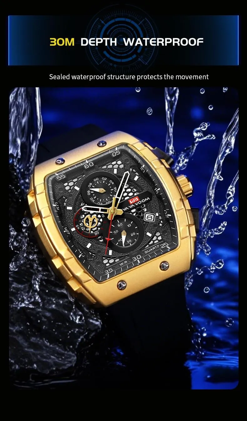 Sport Watch with Calendar & Luminous Hands Gosasa Men's Square Chronograph Watch with 47mm Tonneau Silicone Band uncooked visualize businesswoman Multifunctional Waterproof 3ATM 