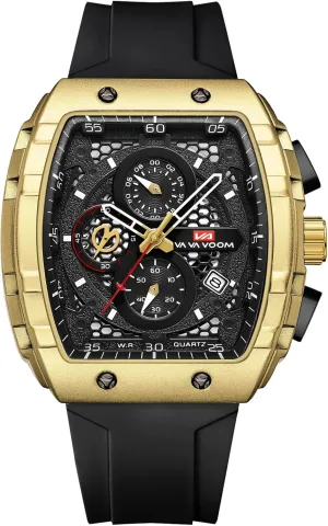 Sport Watch with Calendar & Luminous Hands Gosasa Men's Square Chronograph Watch with 47mm Tonneau Silicone Band uncooked visualize businesswoman Multifunctional Waterproof 3ATM 