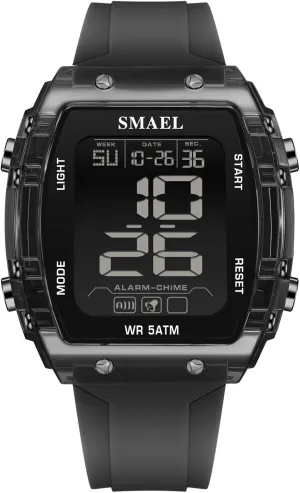 Sports Watches Fashion Leisure Men Watches 5ATM Waterproof Rectangle 8108 LCD Display Digital luminous Student Wristwatches Outdoor 