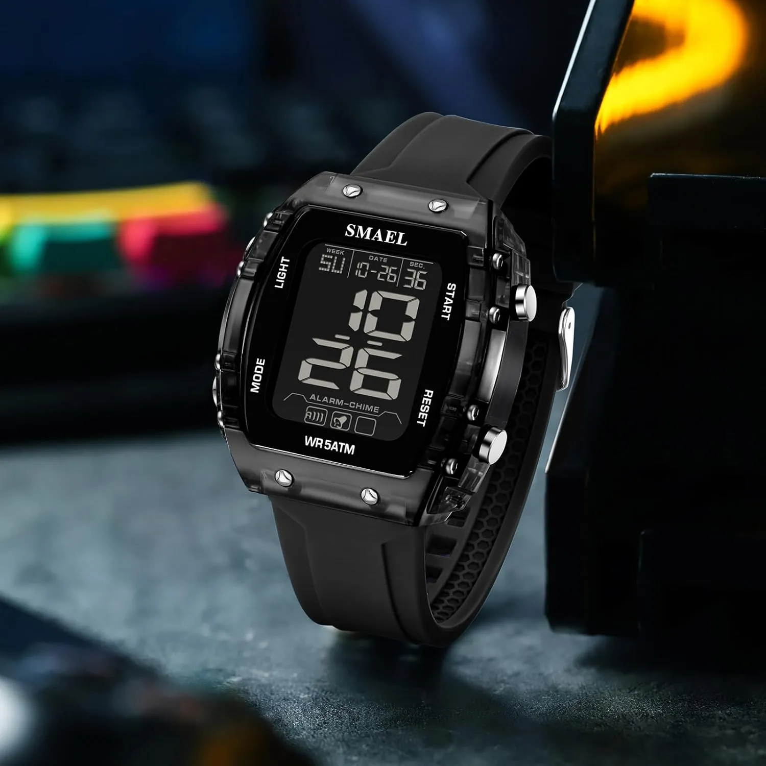 Sports Watches Fashion Leisure Men Watches 5ATM Waterproof Rectangle 8108 LCD Display Digital luminous Student Wristwatches Outdoor 