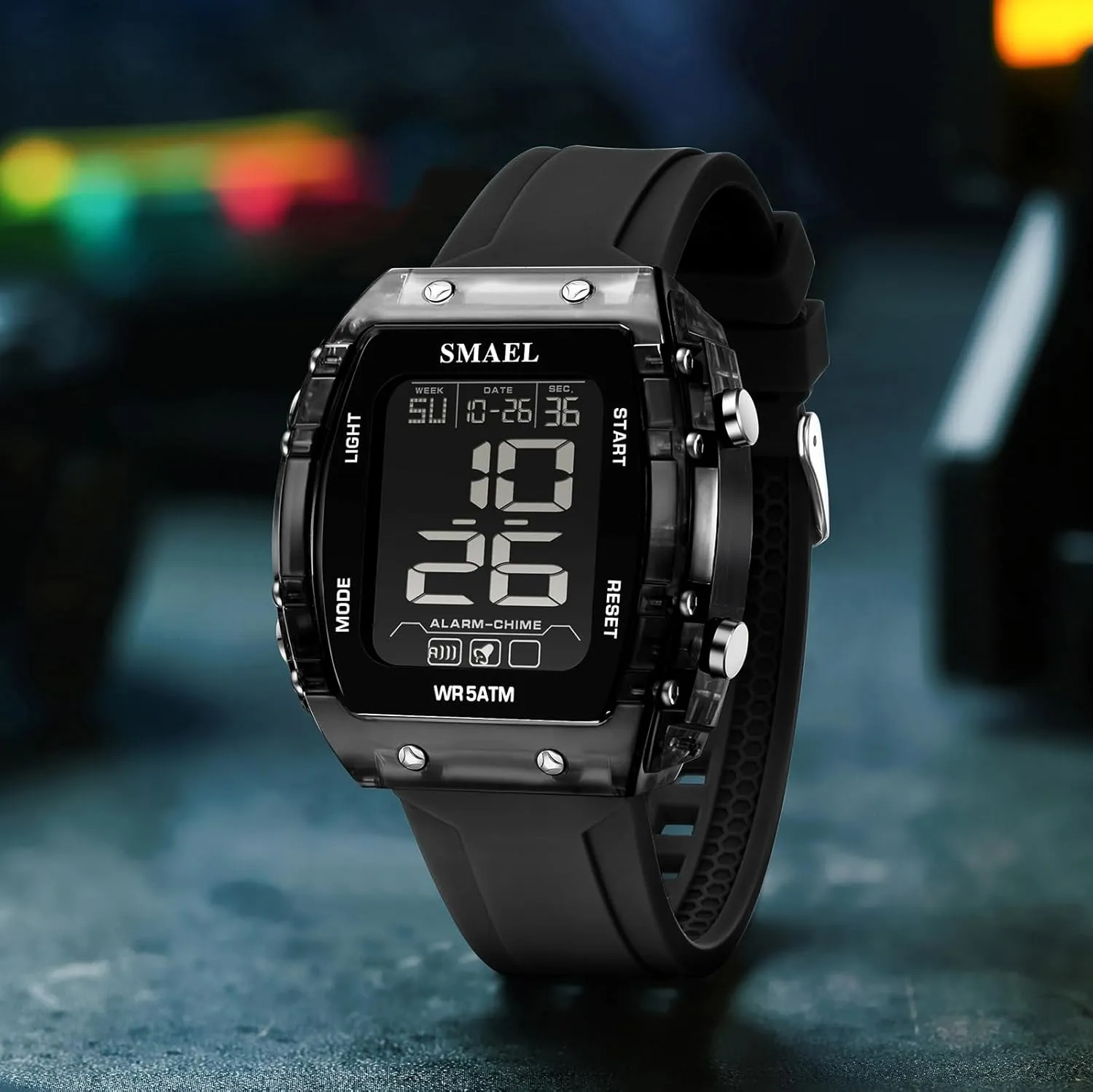 Sports Watches Fashion Leisure Men Watches 5ATM Waterproof Rectangle 8108 LCD Display Digital luminous Student Wristwatches Outdoor 