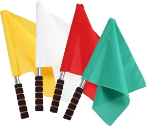 Sports,Linesman Signal Flags Training Sports Flags with Sponge Handle Stainless Steel Pole for Soccer Volleyball Basketball Football Competition (Yellow, Red, Green, White) 4Pcs shoemaker Referee Flag 