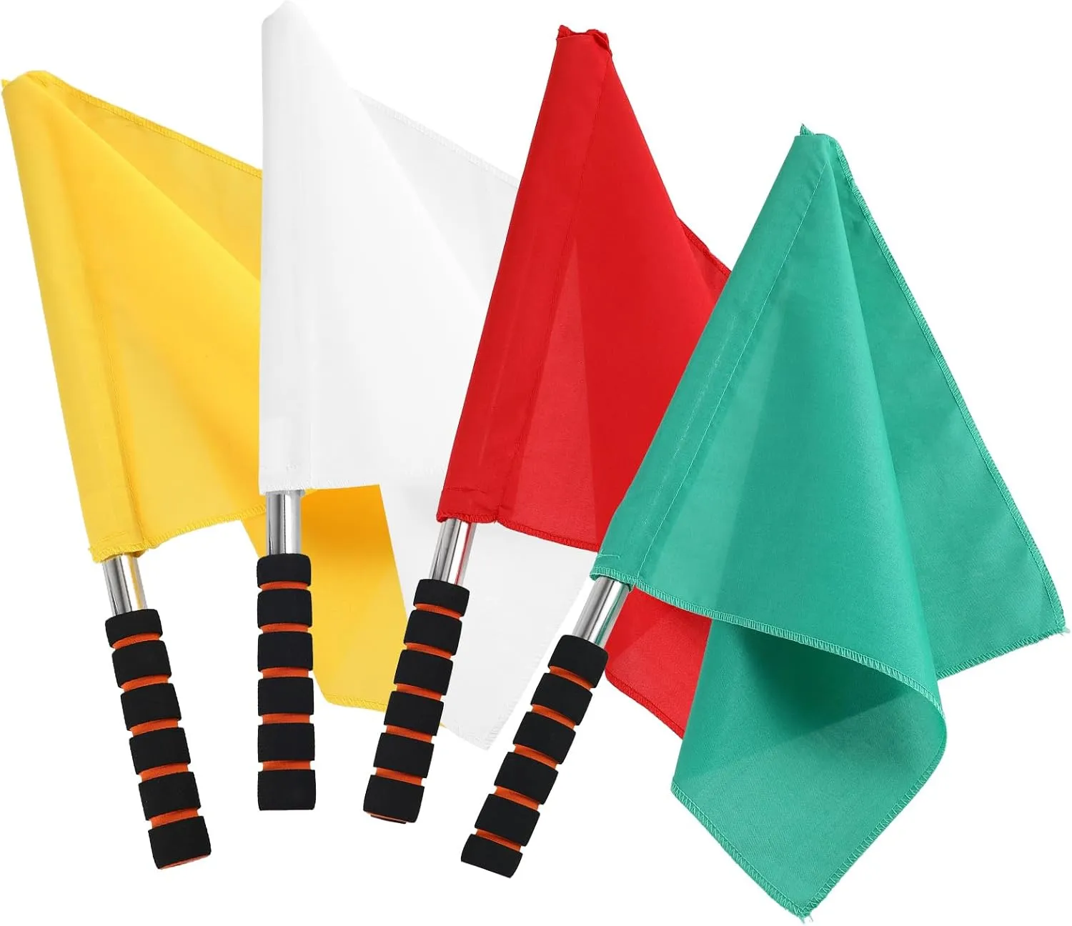 Sports,Linesman Signal Flags Training Sports Flags with Sponge Handle Stainless Steel Pole for Soccer Volleyball Basketball Football Competition (Yellow, Red, Green, White) 4Pcs shoemaker Referee Flag 