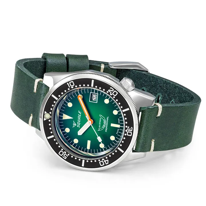 Squale 1521 Green Ray on Green Leather Strap - 1521PROFGR.PVE