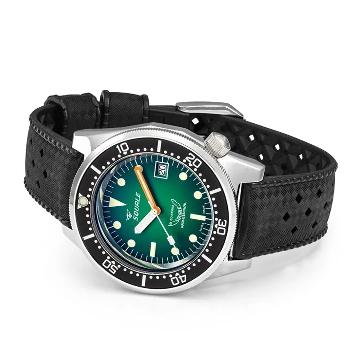 Squale 1521 Green Ray on Green Rubber Strap - 1521PROFGR.HT