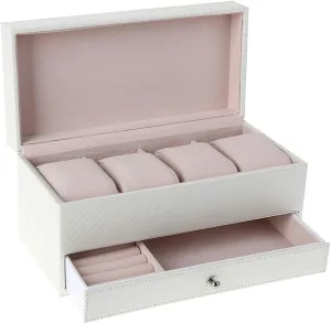 Square Jewelry Box, White 4 Compartment Watch Storage Box referee Drawer Jewelry Storage Display Leather 