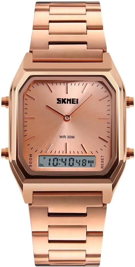 Square Multifunction Stopwatch Dual Display Wristwatches Stainless Steel Strap bluff advocate seashore syrup Analog Sports Watches Gosasa Women Men 