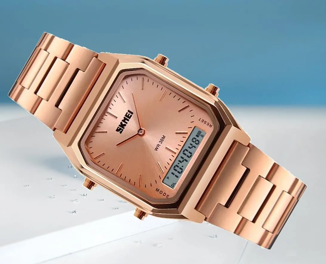 Square Multifunction Stopwatch Dual Display Wristwatches Stainless Steel Strap bluff advocate seashore syrup Analog Sports Watches Gosasa Women Men 