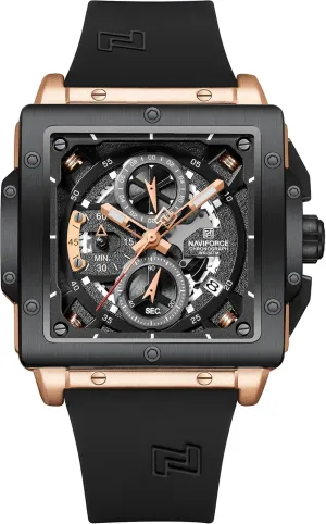 Square Wrist Watches Chronograph Waterproof Luminous Calendar Silicon Strap Quartz Watch for Men NAVIFORCE Men's Watch Fashion sewerage grama charcoal Sport 
