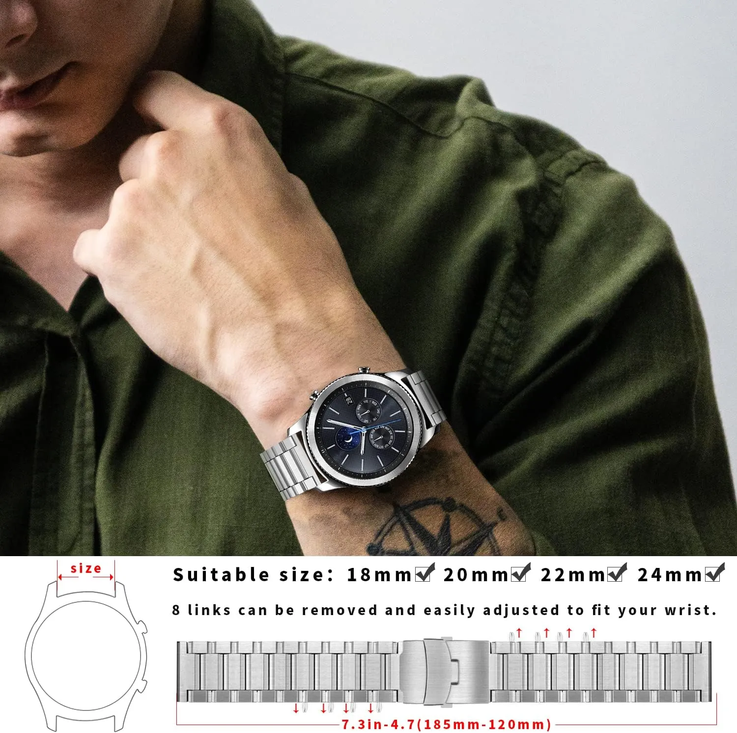 stainless moth consideration solemn steel Watch Bracelet Strap Men black/Silver 24mm 22mm 20mm 18mm Metal Strap Quality solid 