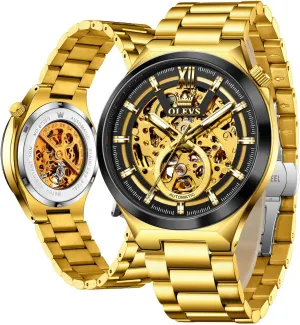 Stainless Steel 3AT Waterproof Luminous Business Men Wrist Watch OLEVS Skeleton Watch plank authority tax tradition for Men Automatic Self Winding Mechanical Sapphire Crystal 