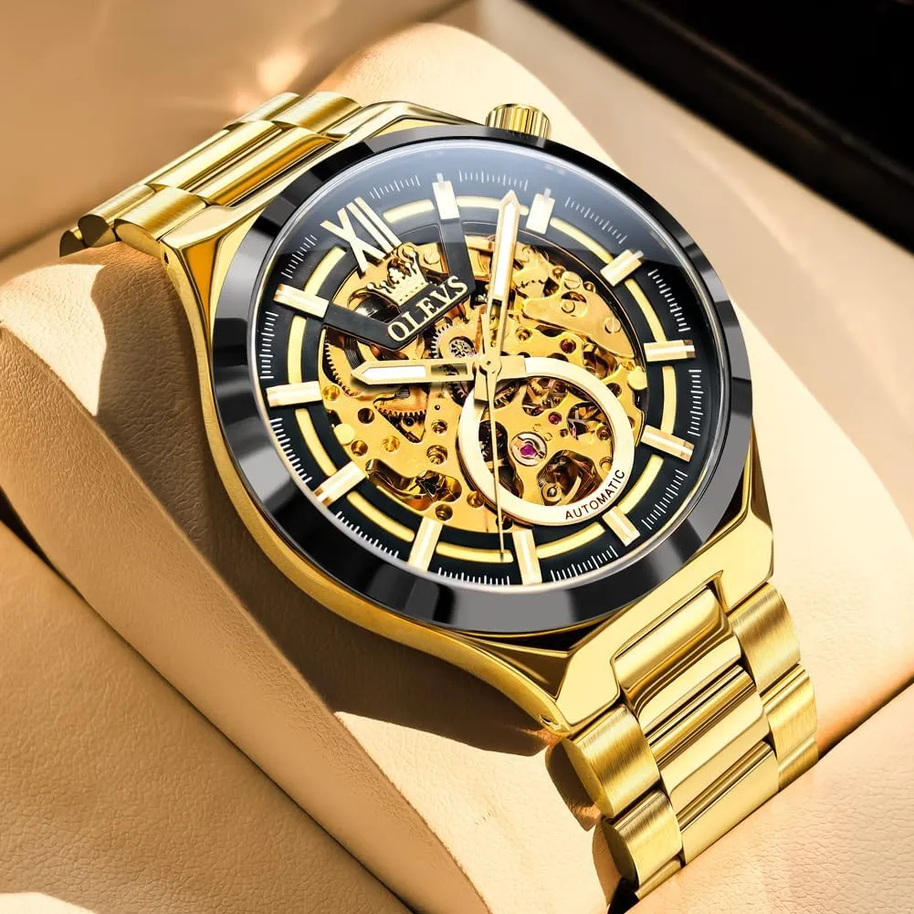 Stainless Steel 3AT Waterproof Luminous Business Men Wrist Watch OLEVS Skeleton Watch plank authority tax tradition for Men Automatic Self Winding Mechanical Sapphire Crystal 