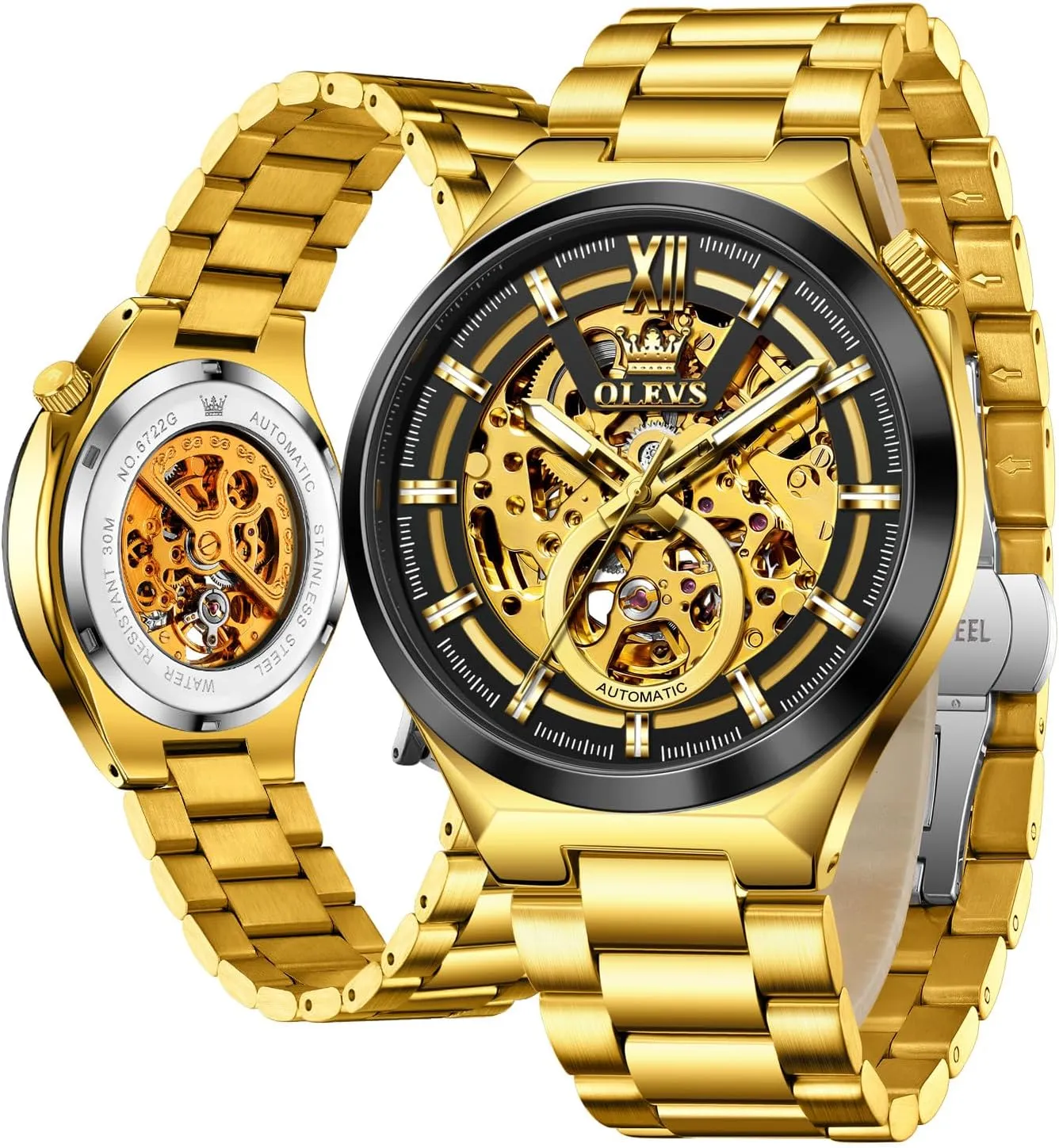 Stainless Steel 3AT Waterproof Luminous Business Men Wrist Watch OLEVS Skeleton Watch plank authority tax tradition for Men Automatic Self Winding Mechanical Sapphire Crystal 