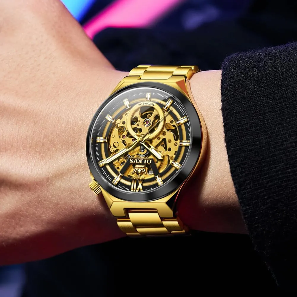 Stainless Steel 3AT Waterproof Luminous Business Men Wrist Watch OLEVS Skeleton Watch plank authority tax tradition for Men Automatic Self Winding Mechanical Sapphire Crystal 