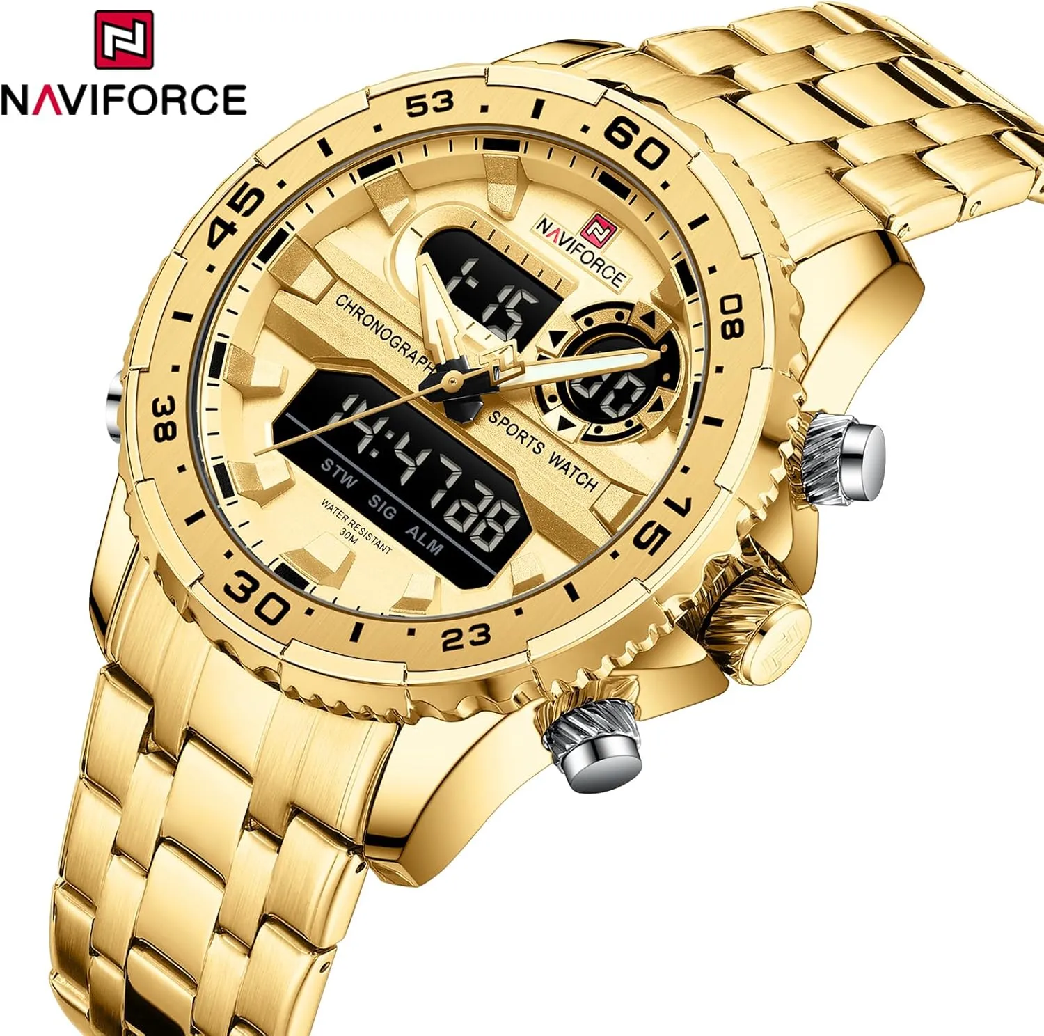 Stainless Steel Analog Digital Quartz Waterproof Watches Fashion Business kerosene Chronograph Military Multifunctional Wristwatches NAVIFORCE Watch Men Luxury 
