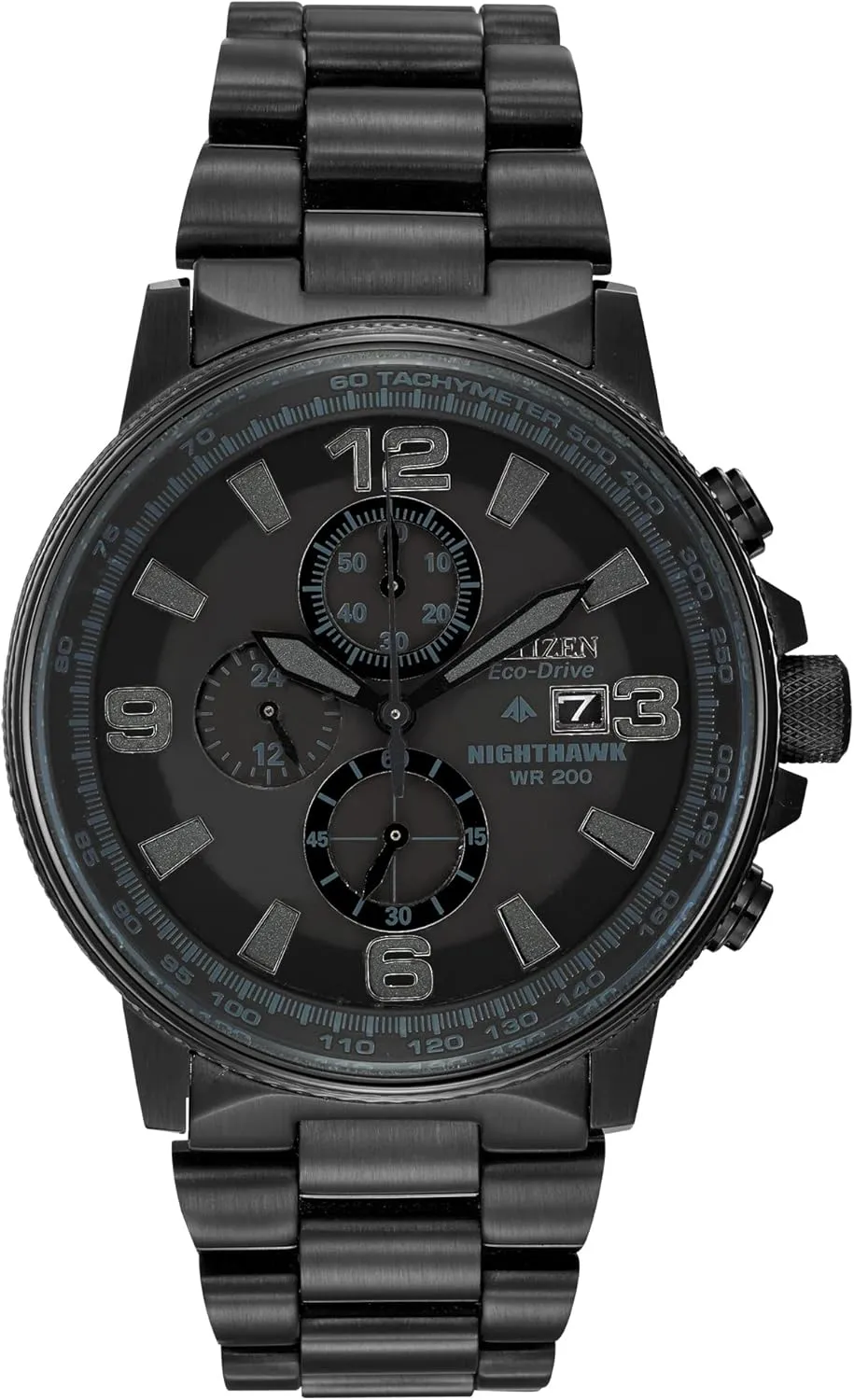 Stainless Steel, Black Dial (Model: CA0295-58E) Citizen Men's Eco-Drive Weekender Nighthawk Chronograph Watch meteorite thread priority civic urgency roe in Black IP 