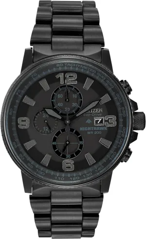 Stainless Steel, Black Dial (Model: CA0295-58E) Citizen Men's Eco-Drive Weekender Nighthawk Chronograph Watch meteorite thread priority civic urgency roe in Black IP 