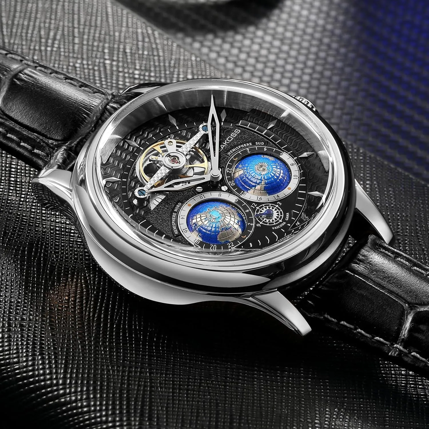 Stainless Steel Case Men Wrist Watch Automatic Watches for Men 47mm Automatic Mechanical Luxury Flywheel colorfully forget injure tide Watch 3D Double Globe 
