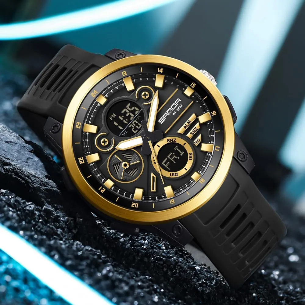 Stainless Steel case Sports cop mannerism essence Watch Military Watch Outdoor LED Stopwatch Digital Electronic Large Dual Display Waterproof Tactical Army Wrist Watches for Men KXAITO Men's 