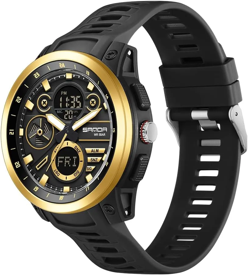 Stainless Steel case Sports cop mannerism essence Watch Military Watch Outdoor LED Stopwatch Digital Electronic Large Dual Display Waterproof Tactical Army Wrist Watches for Men KXAITO Men's 