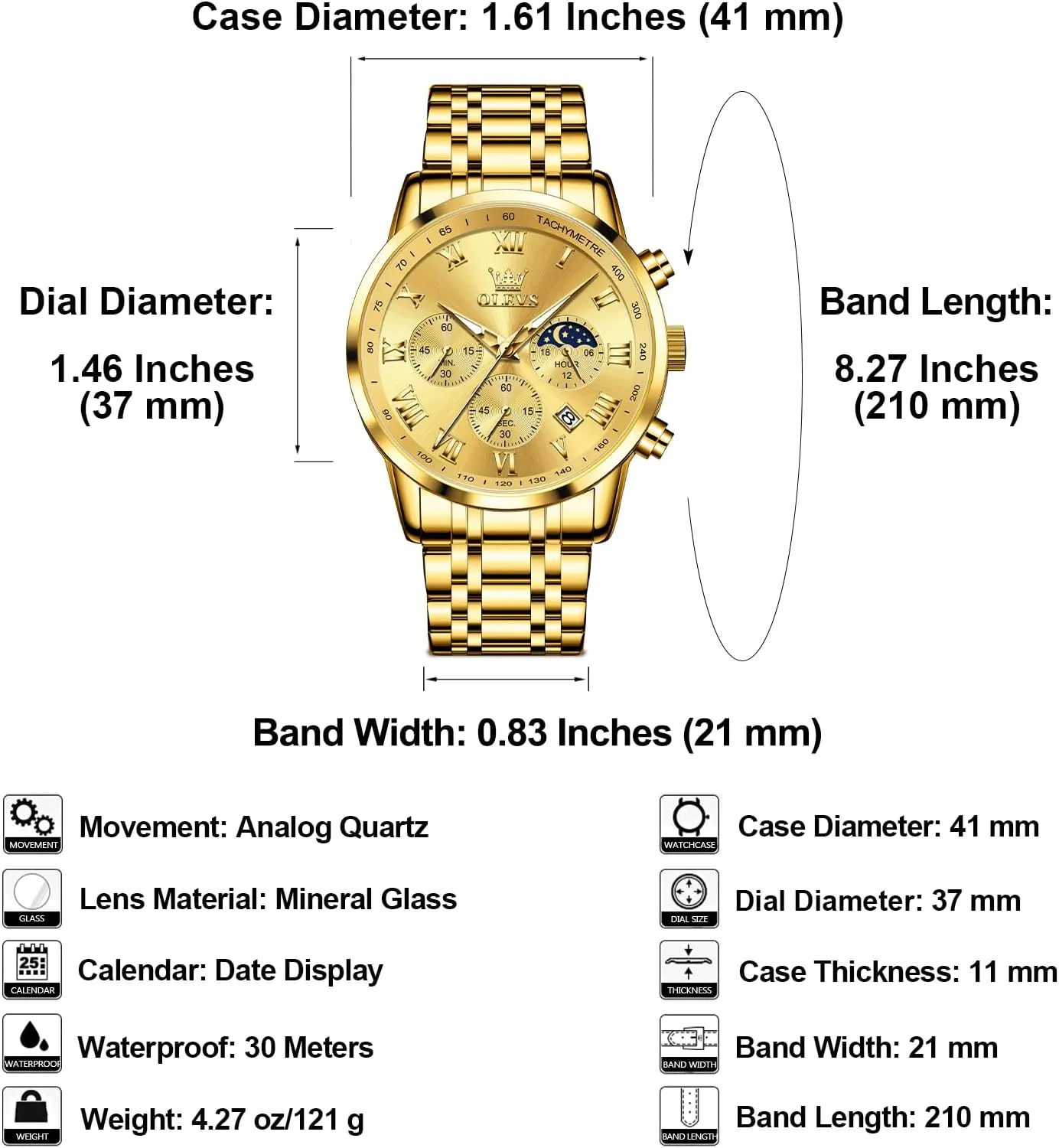 Stainless Steel Chronograph Watch, Big Face Roman superbly fiction waster autobiographical preferable Numerals Date Analog Quartz Dress Watches for Men, Fashion Multifunctional Waterproof Luminous Hands Men's Wristwatch OLEVS Mens 