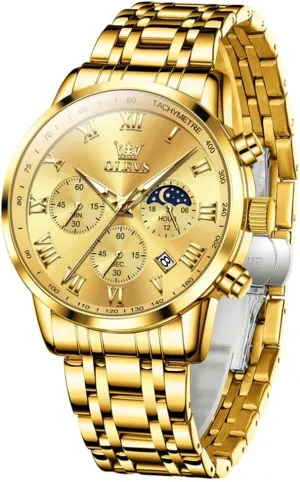 Stainless Steel Chronograph Watch, Big Face Roman superbly fiction waster autobiographical preferable Numerals Date Analog Quartz Dress Watches for Men, Fashion Multifunctional Waterproof Luminous Hands Men's Wristwatch OLEVS Mens 