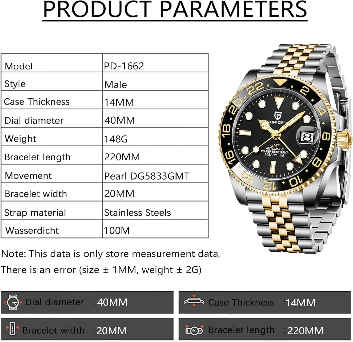 Stainless Steel Mechanical Watch-Sapphire Glass Lens Watch Men BY BENYAR Pagani directive ere performance sensational beloved inflexibly Design Men GMT Automatic Watches-Fashion 