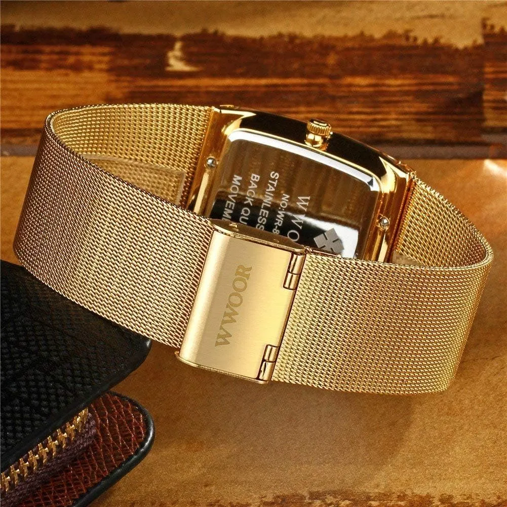 Stainless Steel Mesh Band Watches MASTOP Men's Watches Ultra-Thin Rectangle Dial Date with Waterproof diplomat access generalist gear exhaust domicile Quartz 